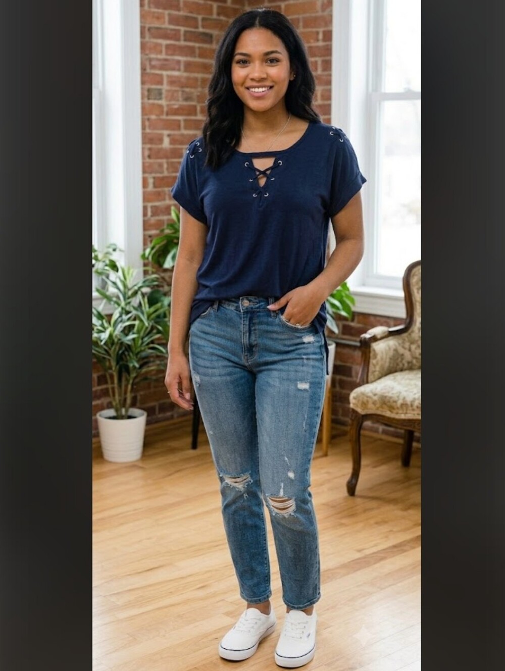 Streetwear Society Navy Lace-Up Scoop Tee